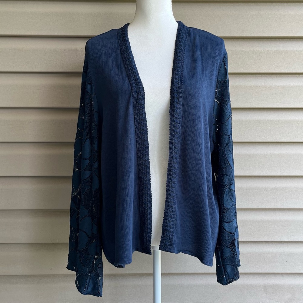 •Bongo• Open Front Lace Sleeve Cardigan - Size Large